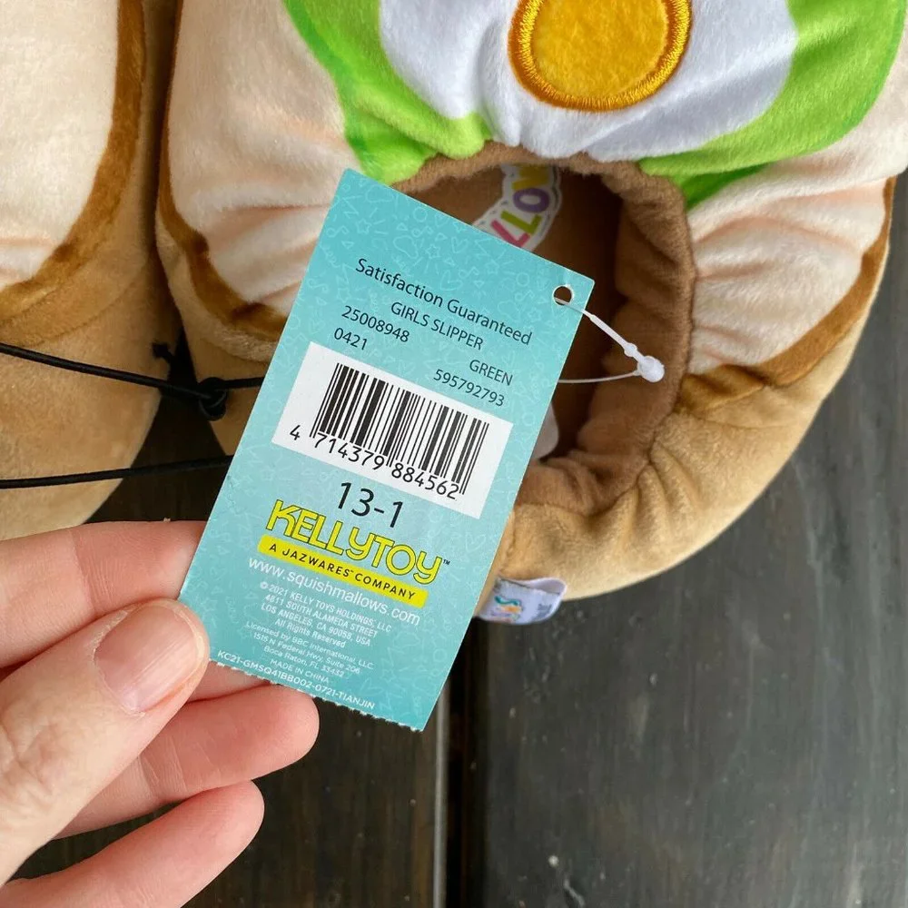 New Kellytoy Girl’s Squishmallow Sinclair the Avocado Toast Slippers Size 13/1